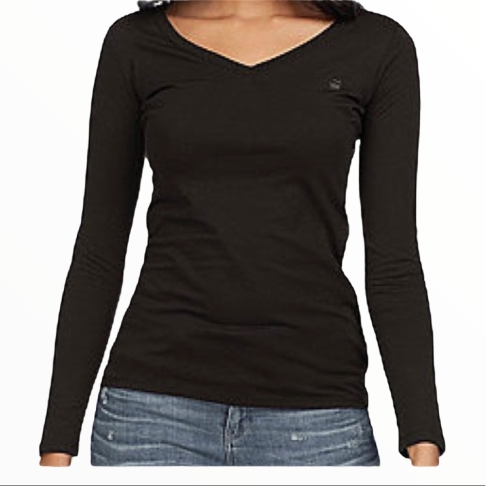 G-STAR RAW Correct Line Black V-Neck Long Sleeve Thumbhole Top S